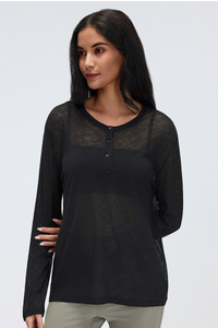 Women's 95g Ultra Light Button Placket Oversized Yoga Top