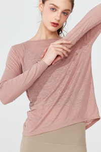 Women's Back Split Tie Lightweight Sheer Long Sleeve T-shirt