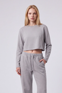 Women's 100% Cotton Washed Cropped Patchwork Cut Sweatshirt