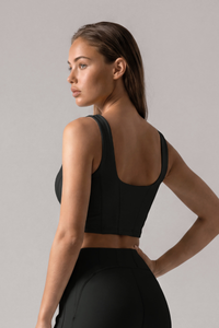 Women's Square Neck Wide Strap Corset Seam Solid Sports Bra