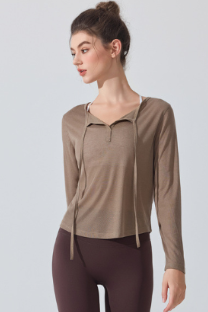 Women's Lightweight Sheer Drawstring Cropped Yoga T-shirts