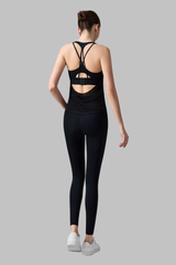 Women's Set:Faux Two-Piece Crisscross Back Tank Top+Leggings