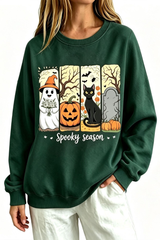 Women's Fall Halloween Spooky Print Thin Relaxed Sweatshirt