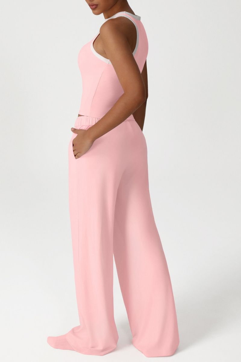Sleeveless Trim Transport Top + Drawstring Sweatpants 2-Piece Set
