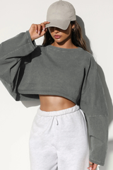 Women's Fall Cropped Drop Shoulder Relaxed Long Sleeve Top