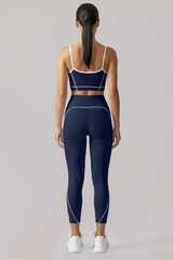 Women's Contrast-Line Bra And Capri Leggings Yoga Set