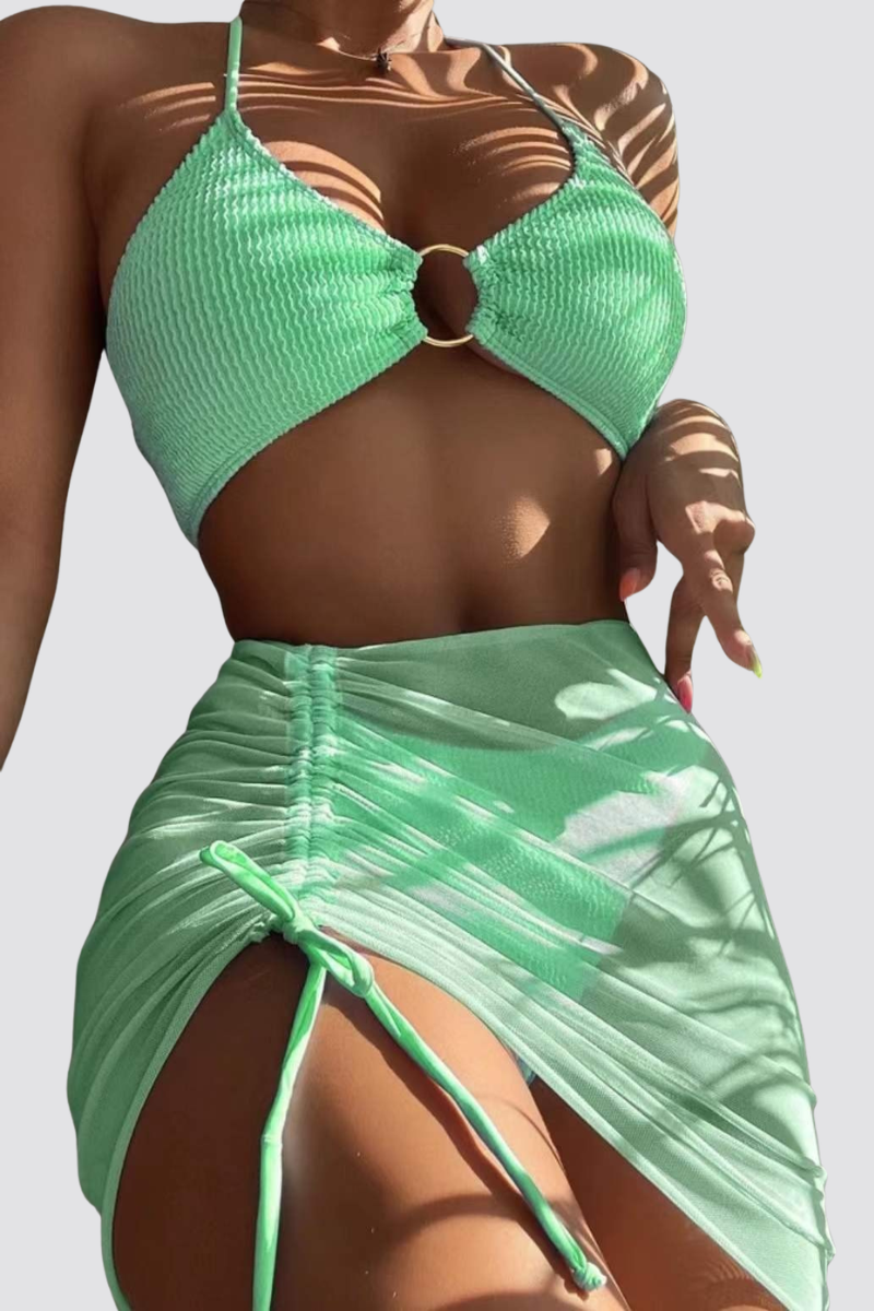 Women's Cover-up Bikini Set - Halter Ring Triangle 3pcs