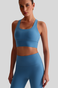 Women Cross Back Naked Feel Sports Bra: Removable Padded Yoga Top + Crisscross Back Design
