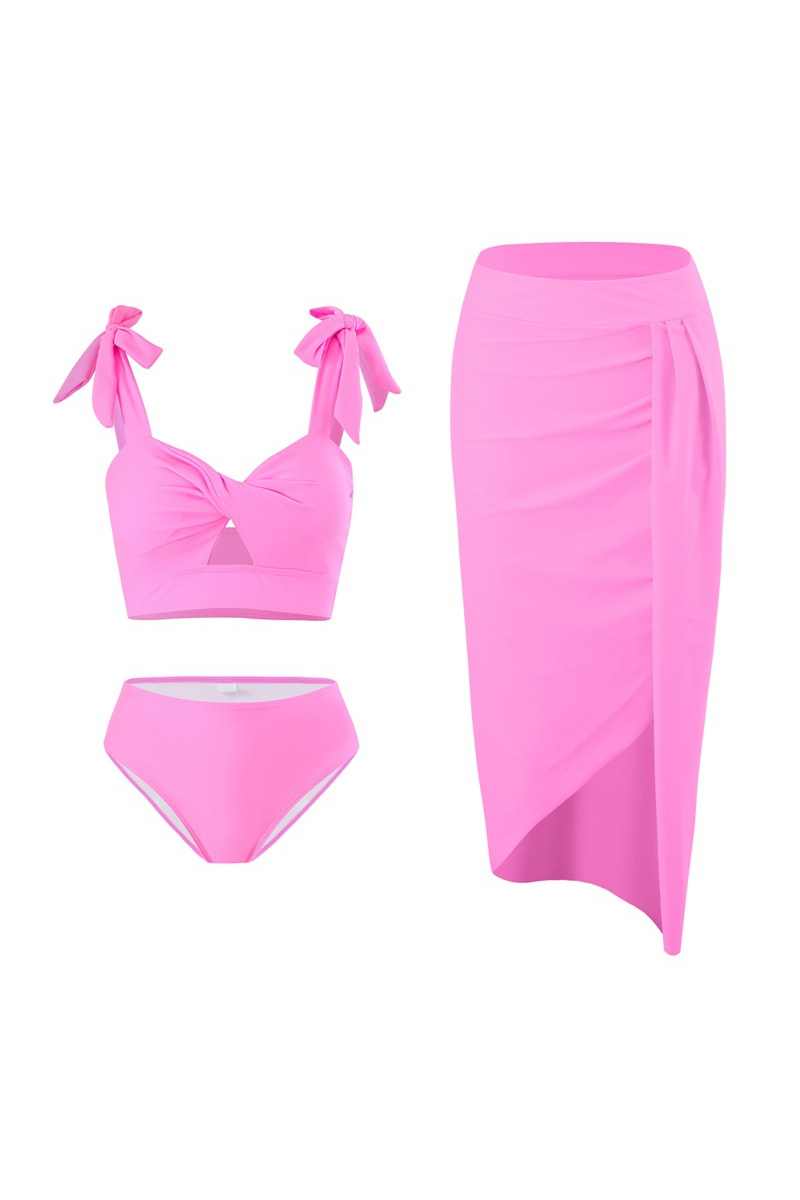 Women's Twist-Front Pleated Skirt Three Piece Bikini Set