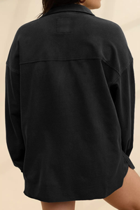 Semi-open collar long-sleeved shirt