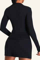 Women's Athletic Set:Stand Collar Long Sleeve T-shirt&Skirt