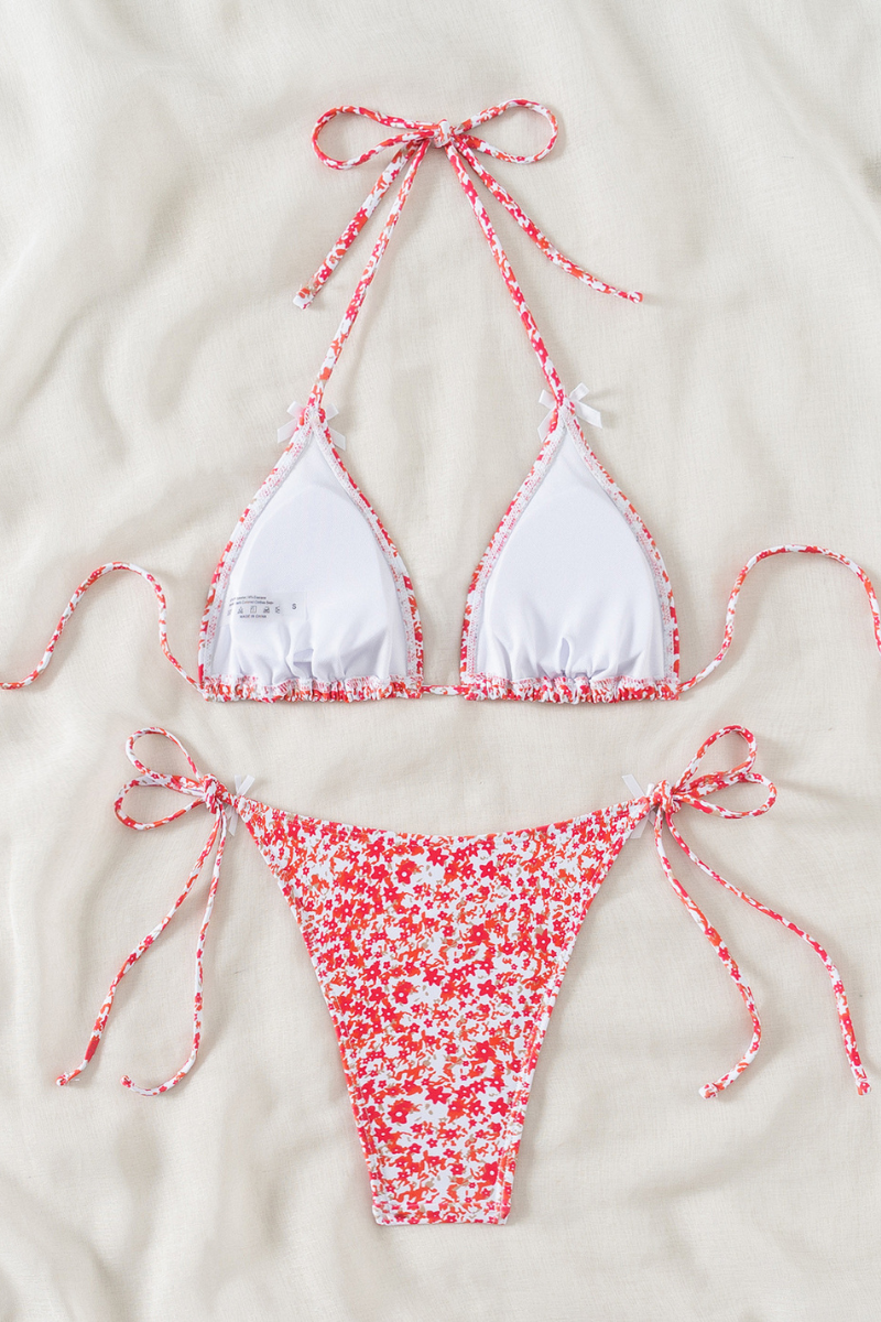 Women's Floral Print Tie Side Triangle Cup Bikini