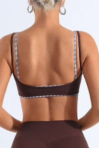 Women's Bare Feel Plaid Patchwork Double Thin Strap Yoga Bra