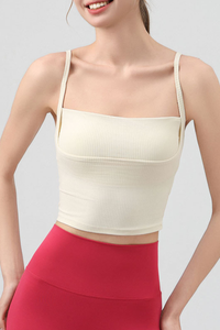 Women's Fake Two Piece Square Neck Cropped Sports Cami