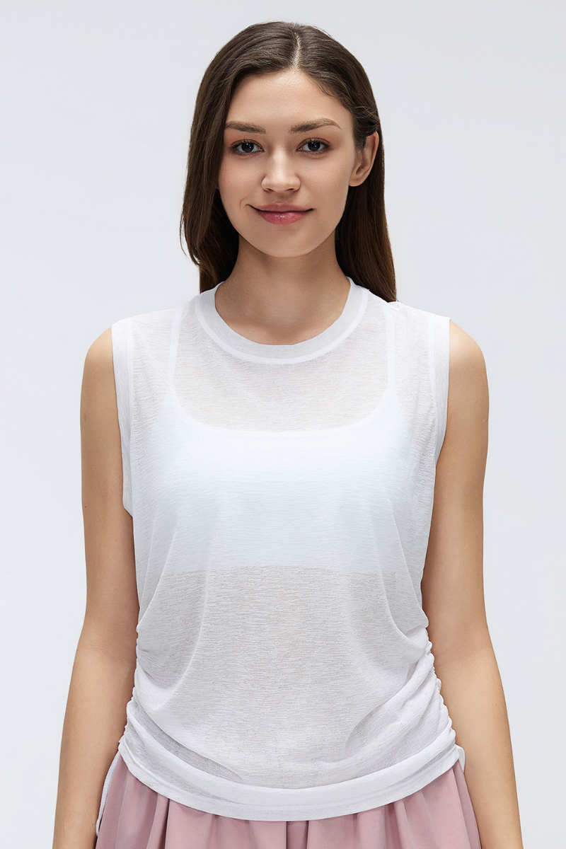 Women's Summer Sheer Breathable Drawstring Sports Tank Top