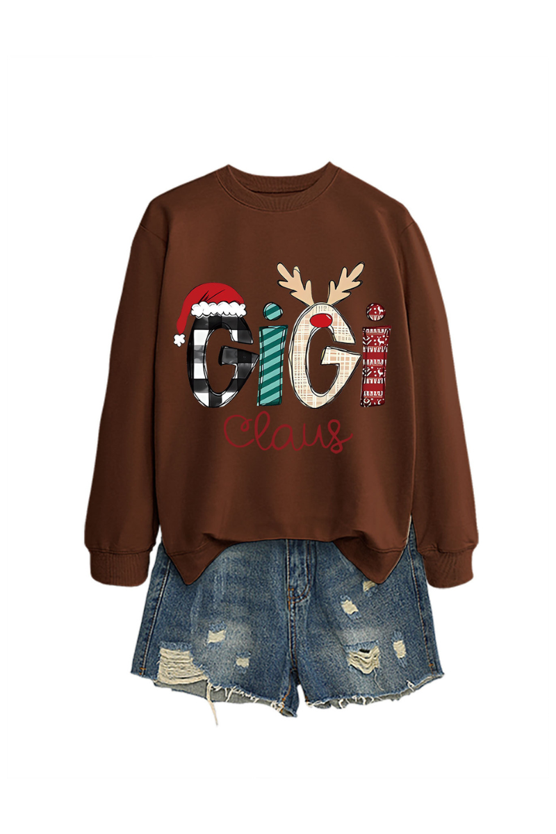 Christmas Print Crew Neck Loose Pullover Sweatshirt