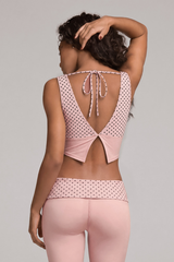 Women's Vintage Polka Dot Tie-Back Cropped Yoga Tank Top