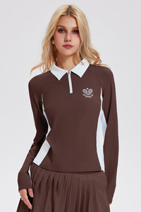 Women’s Color-Block Half-Zipper Polo Long-Sleeve Top