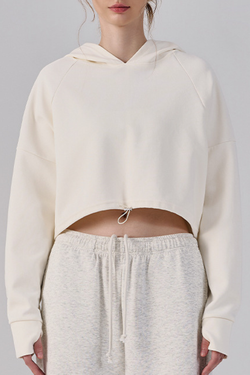 Women's Fall/Winter Drawstring Cropped Finger Cuffs Hoodie