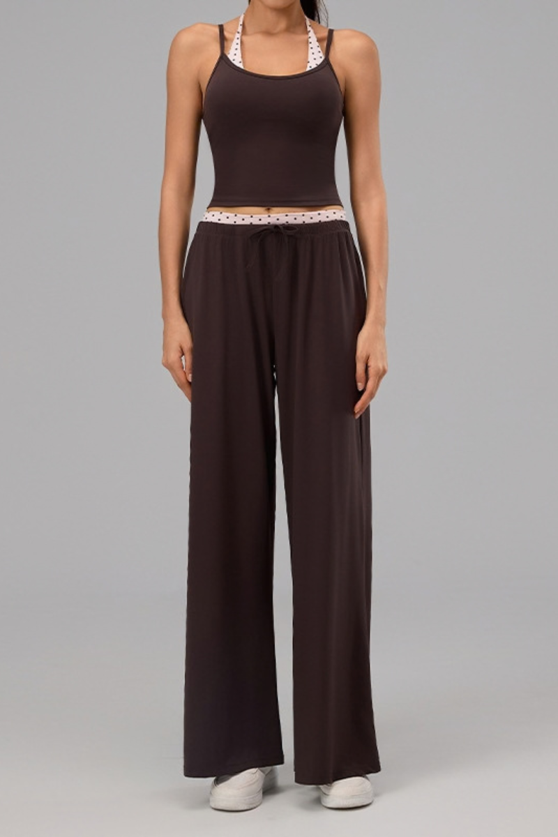Women's Polka Dot Halter Tank Top And Wide Leg Pants Set