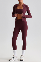 Women's Bare Feel Slim Fit Stand Callor Jacket & Leggings Yoga Set