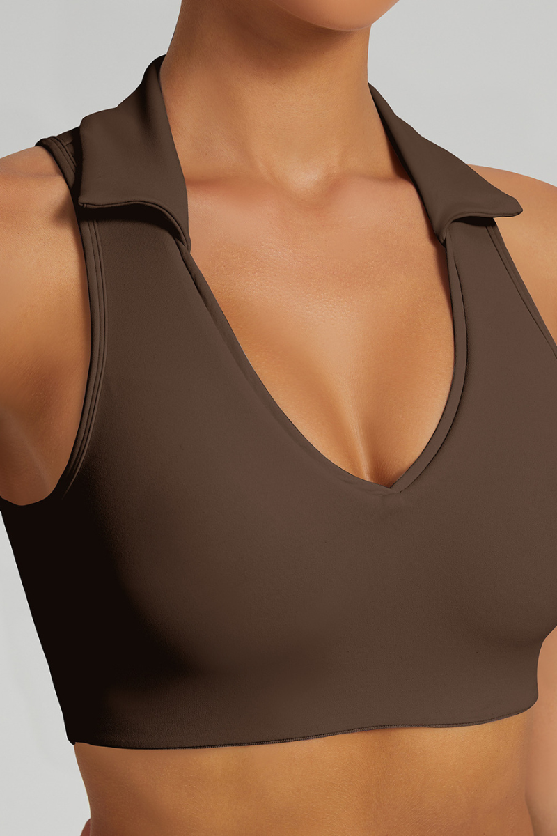 Women's Athletic Polo Collar V-neck Cropped TanK Top