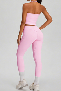 Women's Athletic Sets:Halter V-neck Tank Top And Leggings