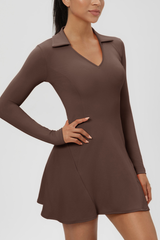 Women's Polo Collared V Neck Dress And Shorts Tennis Set