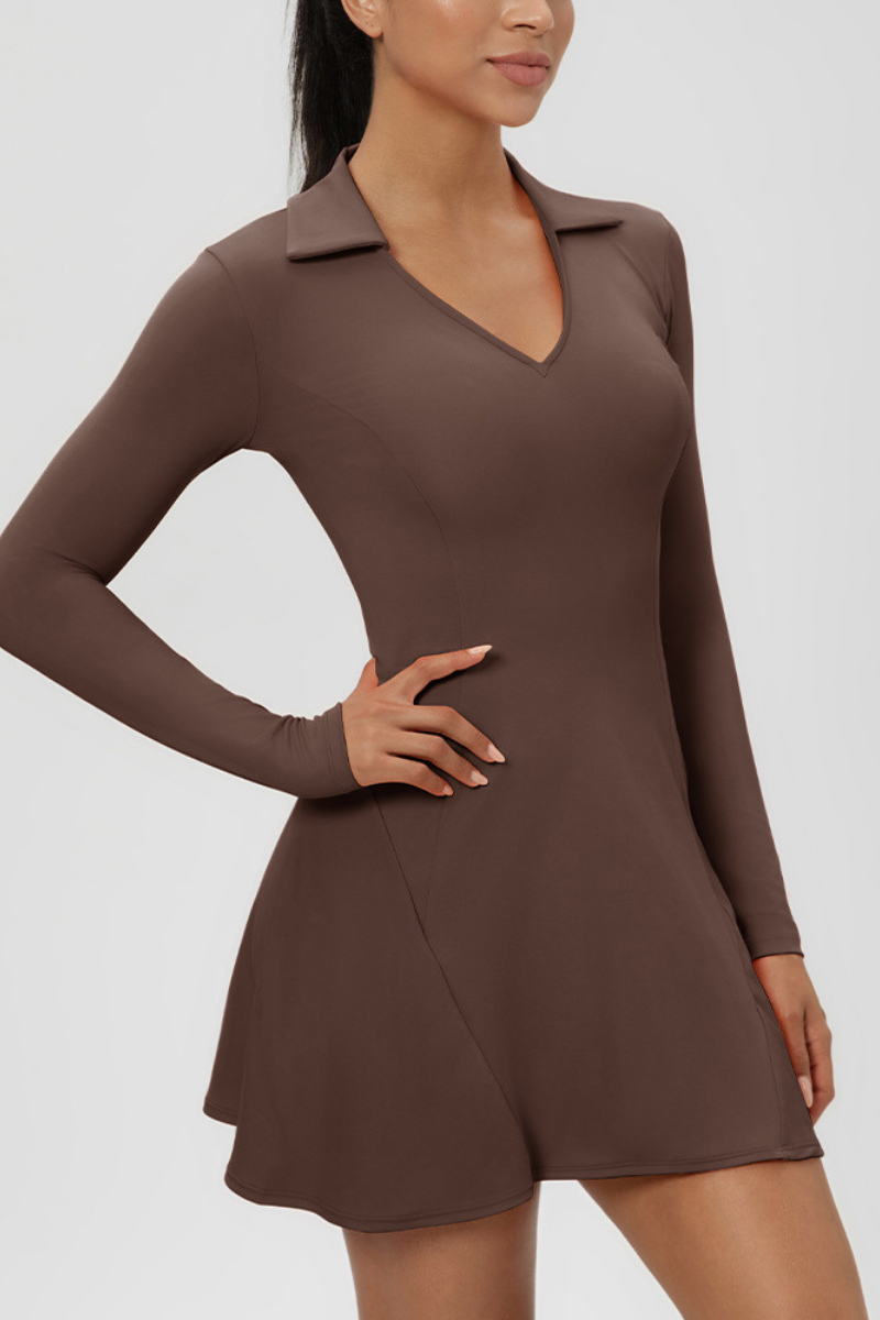 Women's Polo Collared V Neck Dress And Shorts Tennis Set