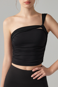Women's One-Shoulder Ruched Waist Padded Yoga Tank Top