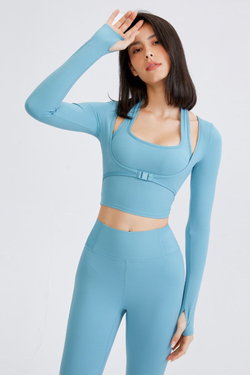 Women's long-sleeved bra T-shirt fake two-piece