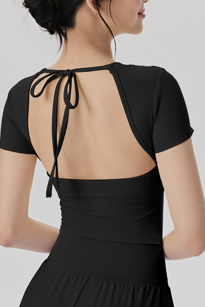 Women's Summer Tie Back Solid Slim Fit Sports T-shirt