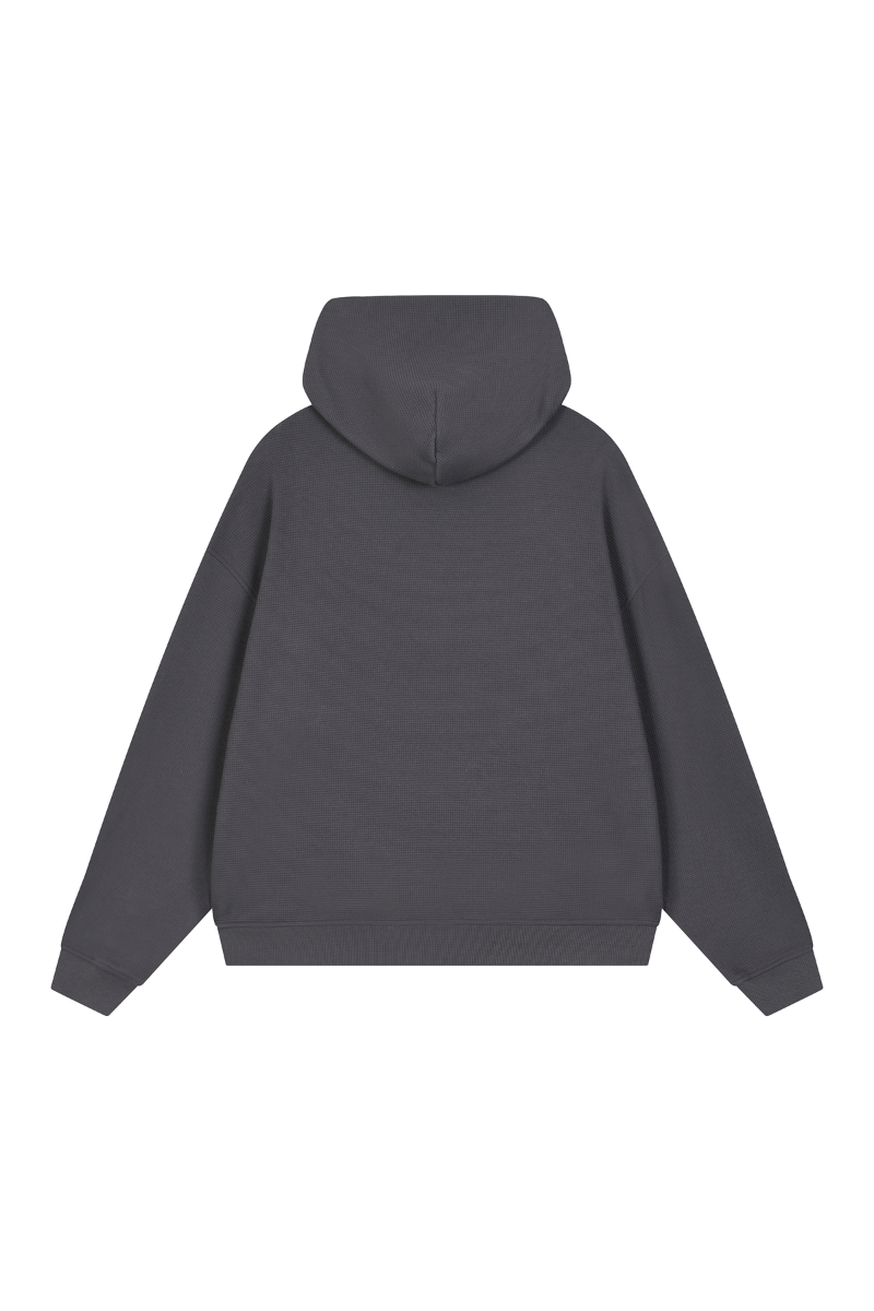 Unisex Fall Boxy Fit Waffle Texture Pullover Relaxed Hoodie