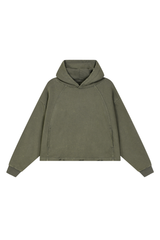 Women's Fall Vintage Washed Raw Hem Crop Boxy Hoodie