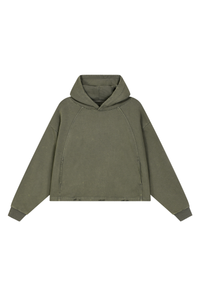 Women's Fall Vintage Washed Raw Hem Crop Boxy Hoodie