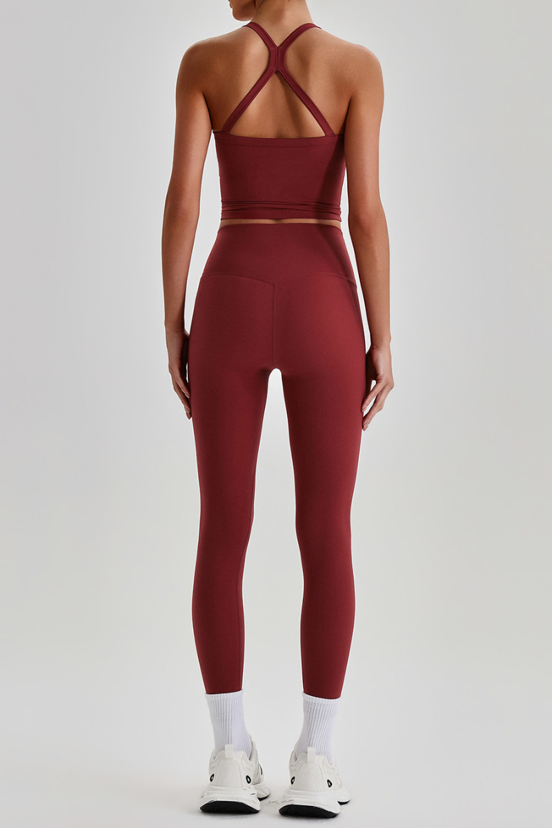 Women's Square Cross Back Tank Top &High Rise Leggings Set
