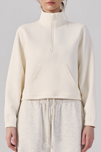 Women's Fall Half Zip Stand Collar Cropped Sweatshirt