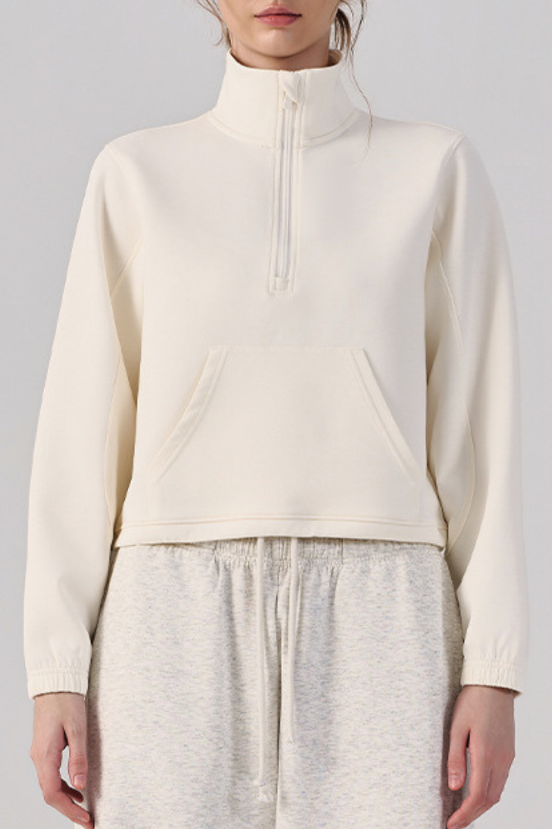Women's Fall Half Zip Stand Collar Cropped Sweatshirt