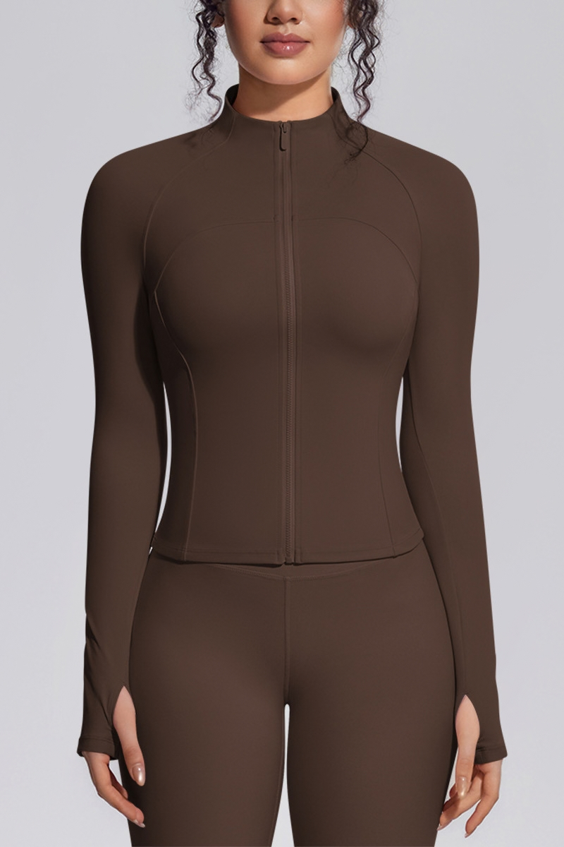 Women's Stand Collar Full Zip Slim Fit Workout Yoga Jacket