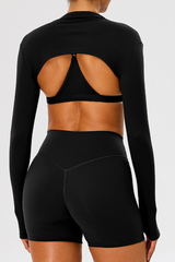 Women's Athletic Stand Collar Finger Cuffs Long Sleeves Top