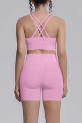 Women's Athletic Yoga Sets:Cross-Back Bra And Shorts