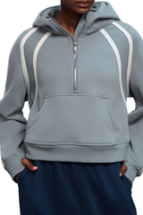 Women's Fall Fleece Varsity Half-Zip Hoodie With Thumb Holes