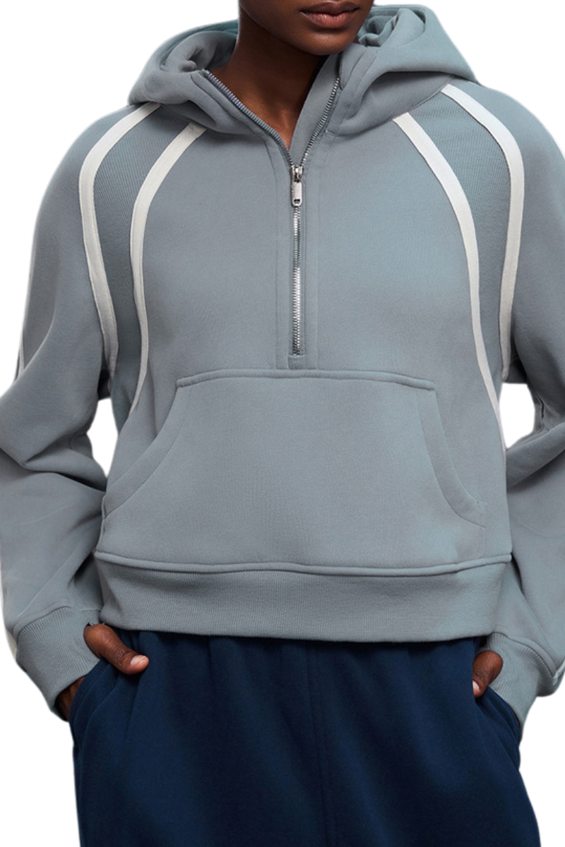 Women's Fall Fleece Varsity Half-Zip Hoodie With Thumb Holes