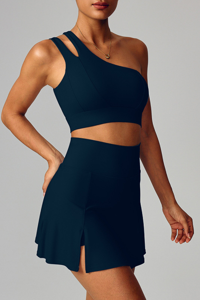 Women's Yoga Set:Sloping Shoulder Bandeau Bra And Skirt