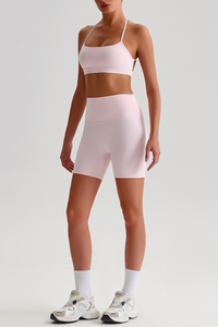 Women Bare Feel Halterneck Bra & High Rise Fitness Shorts Yoga Set