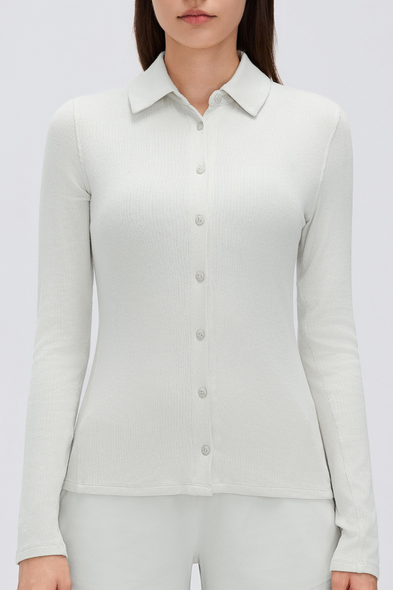 Women's Button-Front Polo Slim Fit Shirt Long-Sleeve Top