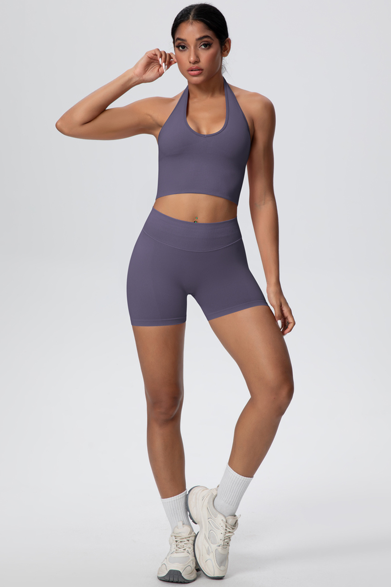 Women's Seamless Halter Tank Sport Shorts Two-Piece Set