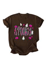 Women's Halloween Pumpkin Ghost Bat Print T‑shirt