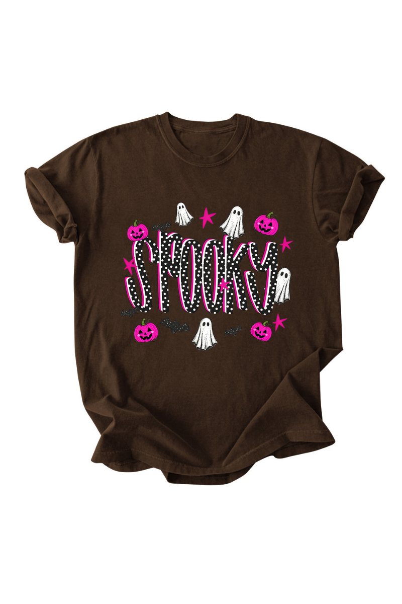 Women's Halloween Pumpkin Ghost Bat Print T‑shirt