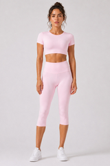 Women's Cropped T-shirt & Capri Leggings Workout Yoga Sets